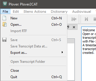 Plover2CAT File Menu