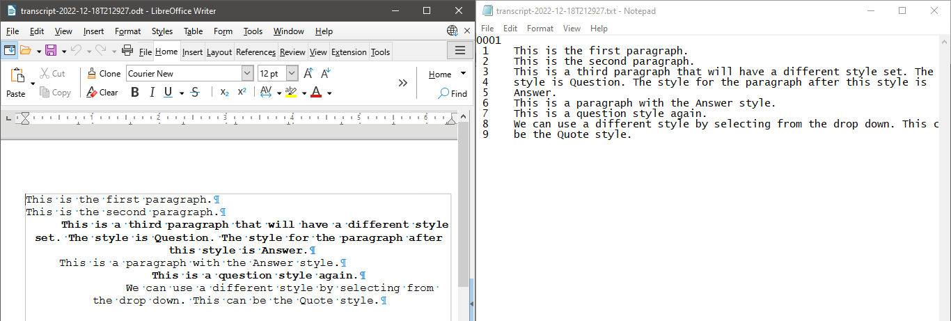 Compare export format