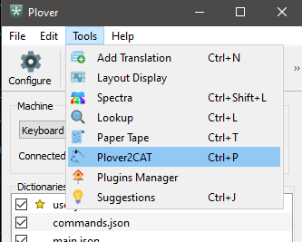Plover tool menu