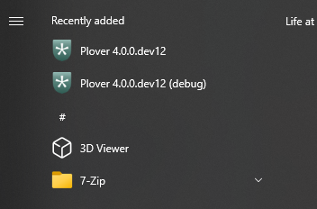 Windows Start menu showing Plover